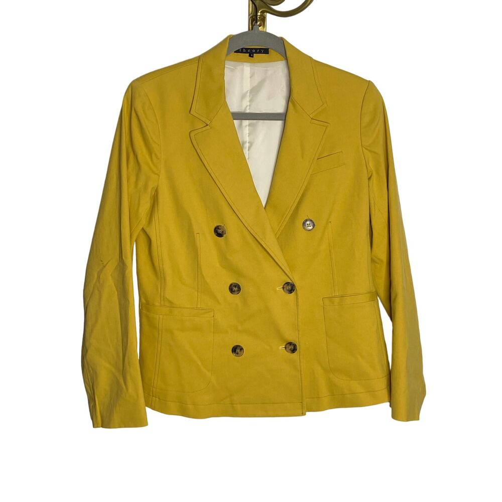 Theory Double Breasted Blazer Jacket Career 98% Cotton Casual Summer Spring 8